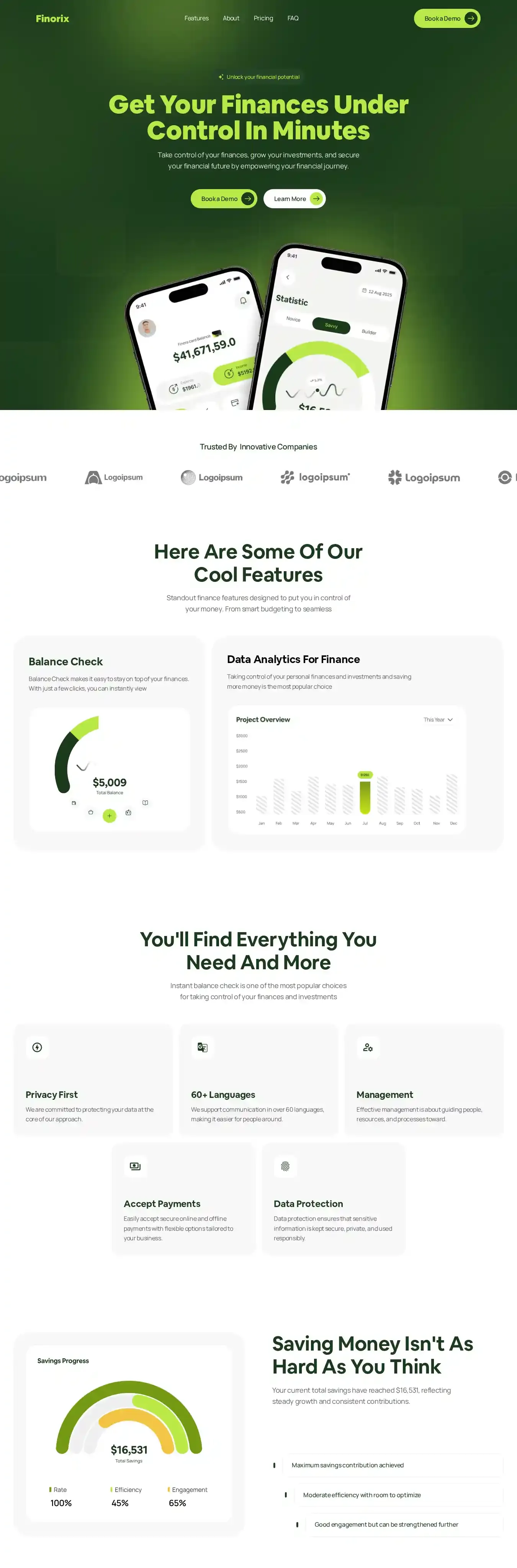 Finorix home page on desktop