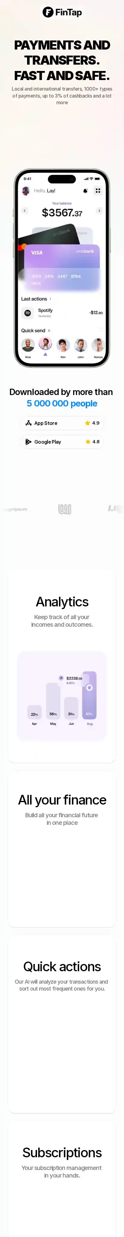 FinTap home page on mobile