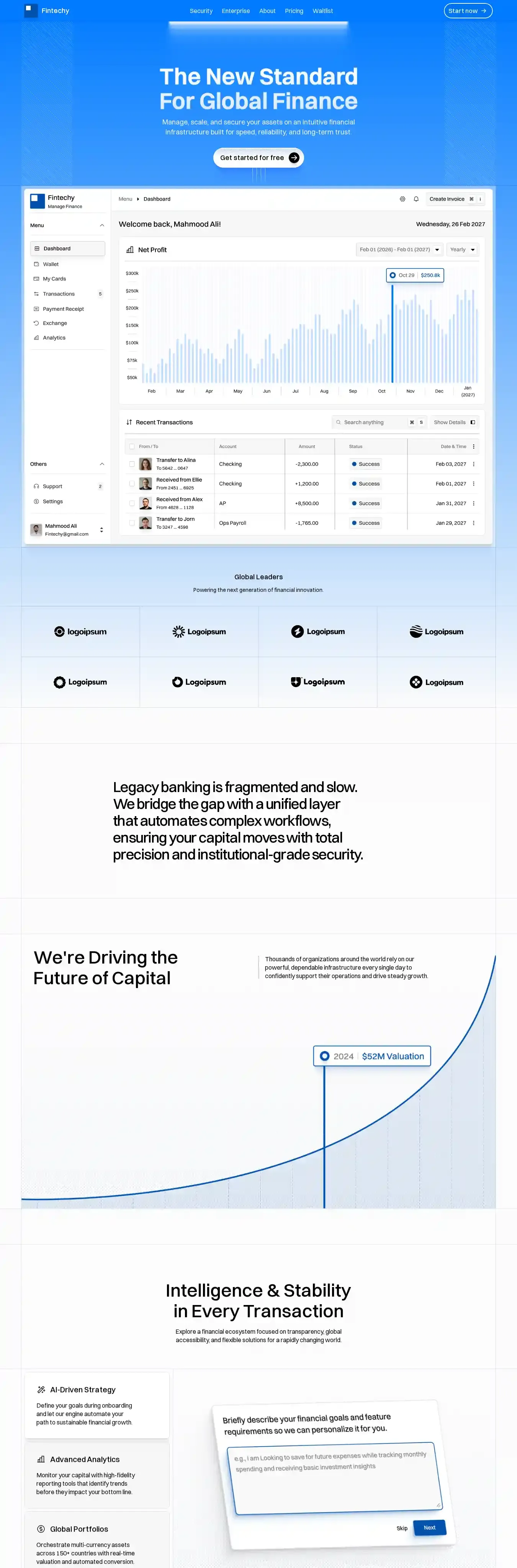 Fintechy home page on desktop