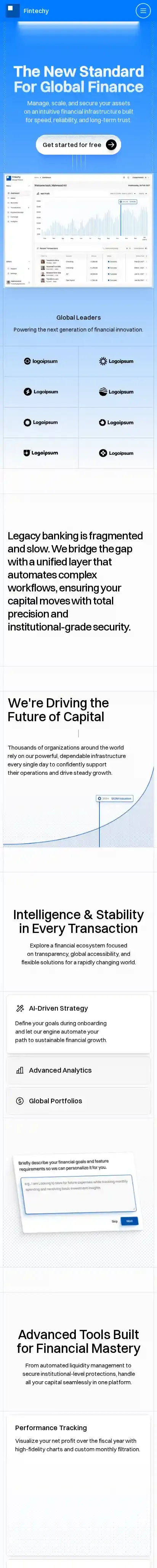 Fintechy home page on mobile