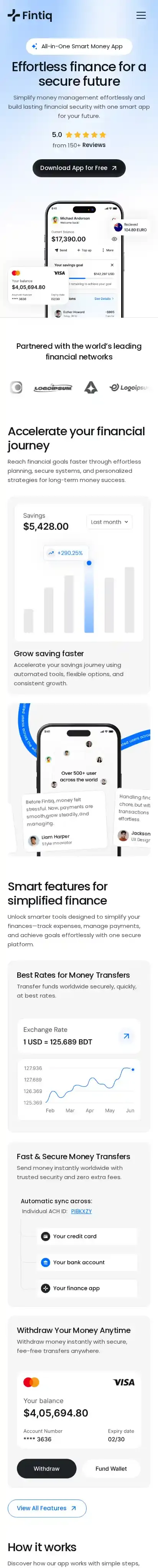 Fintiq home page on mobile