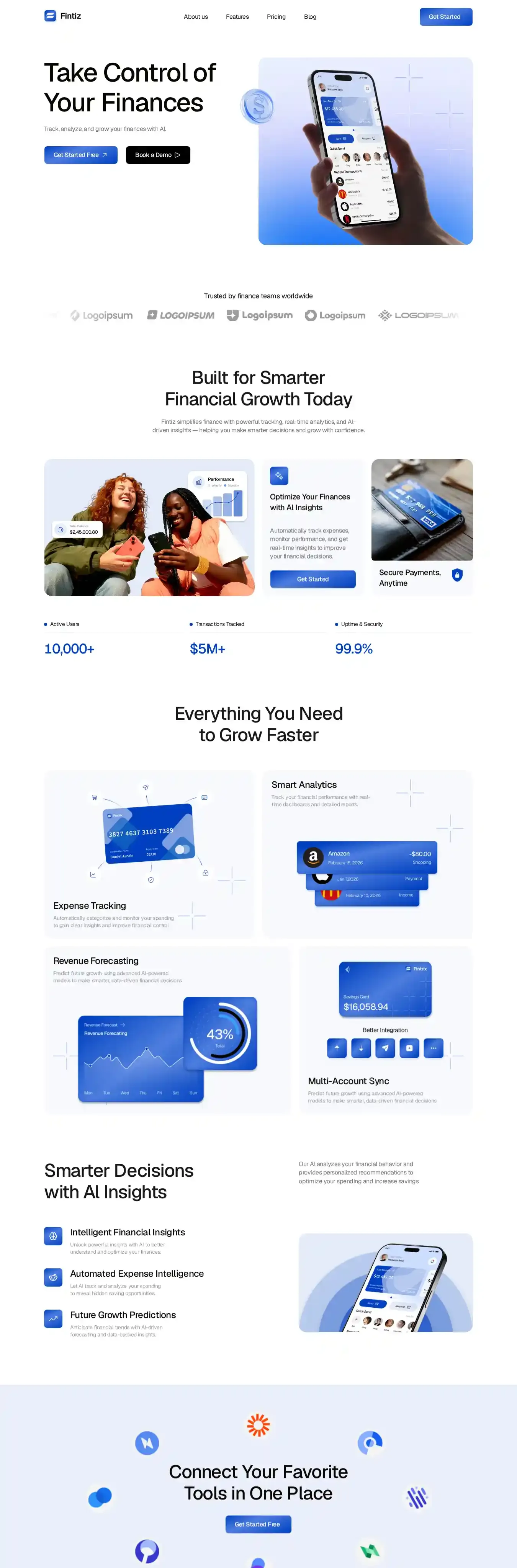 Fintiz home page on desktop