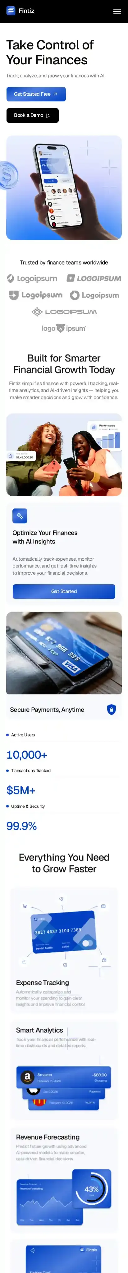 Fintiz home page on mobile