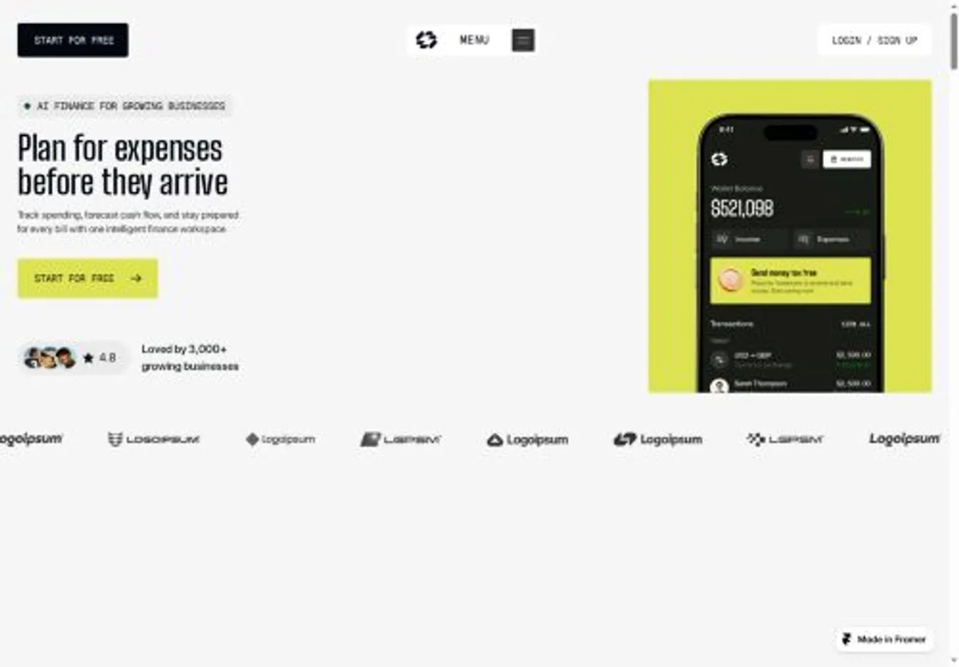 Fintly home page on desktop