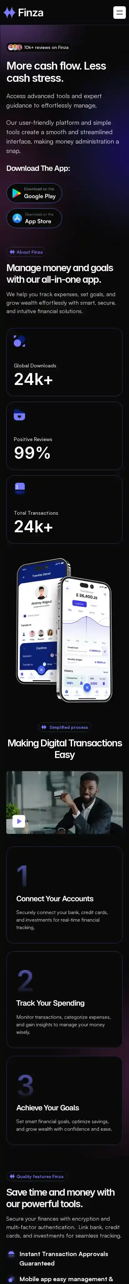 Finza home page on mobile
