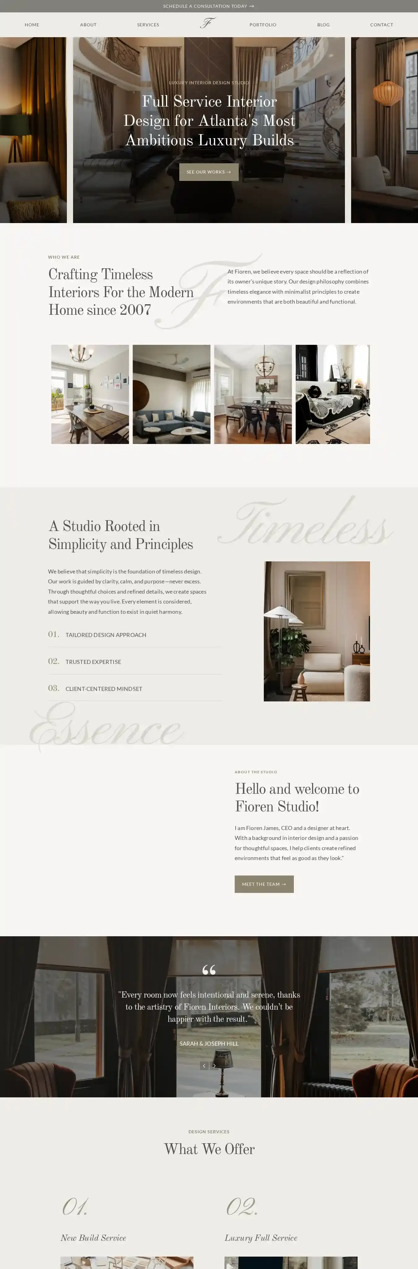 Fioren Interiors home page on desktop