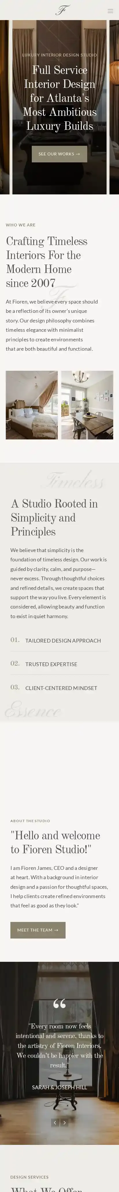 Fioren Interiors home page on mobile
