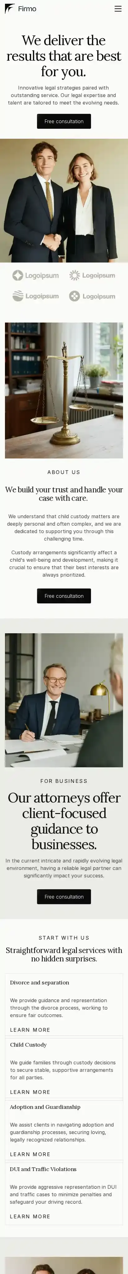 Firmo home page on mobile