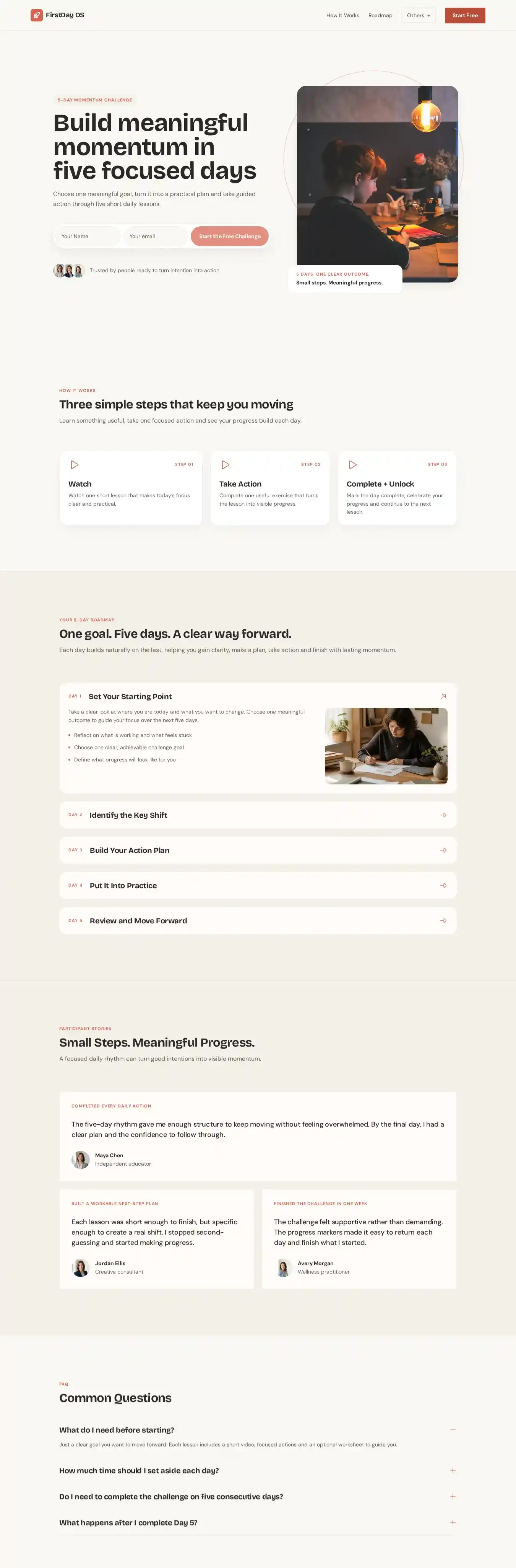 FirstDay OS home page on desktop