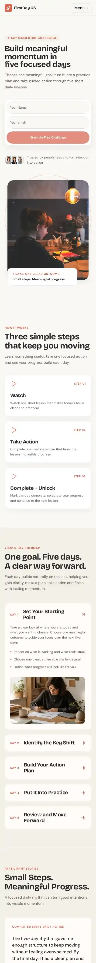 FirstDay OS home page on mobile