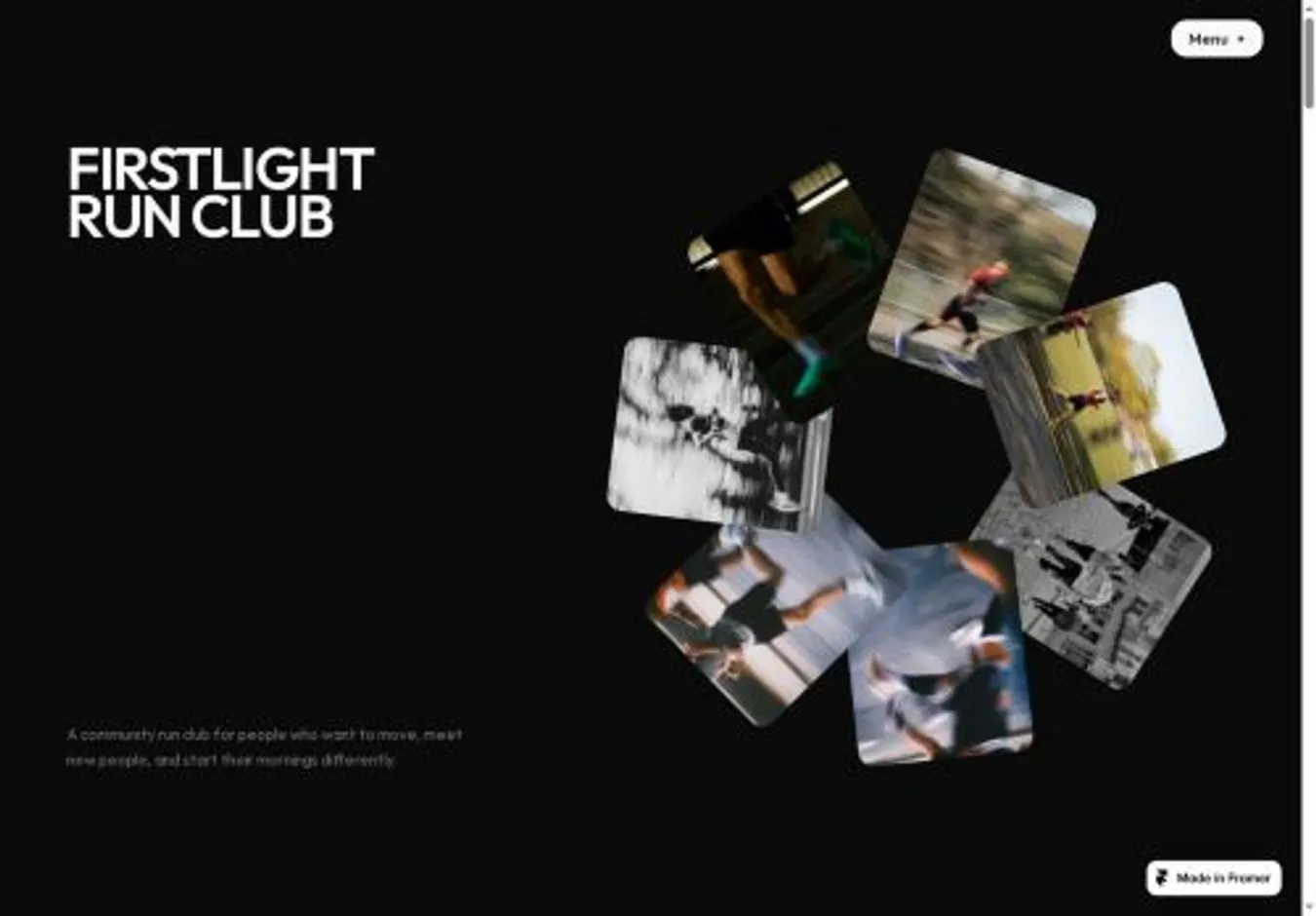 Firstlight Run Club home page on desktop