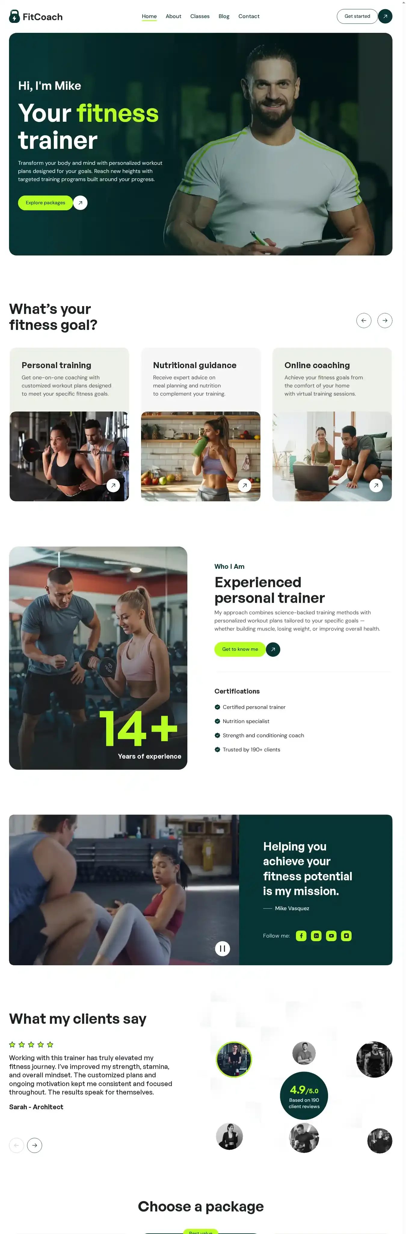 FitCoach home page on desktop