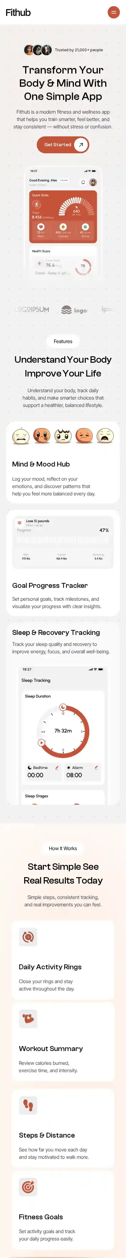 Fithub home page on mobile