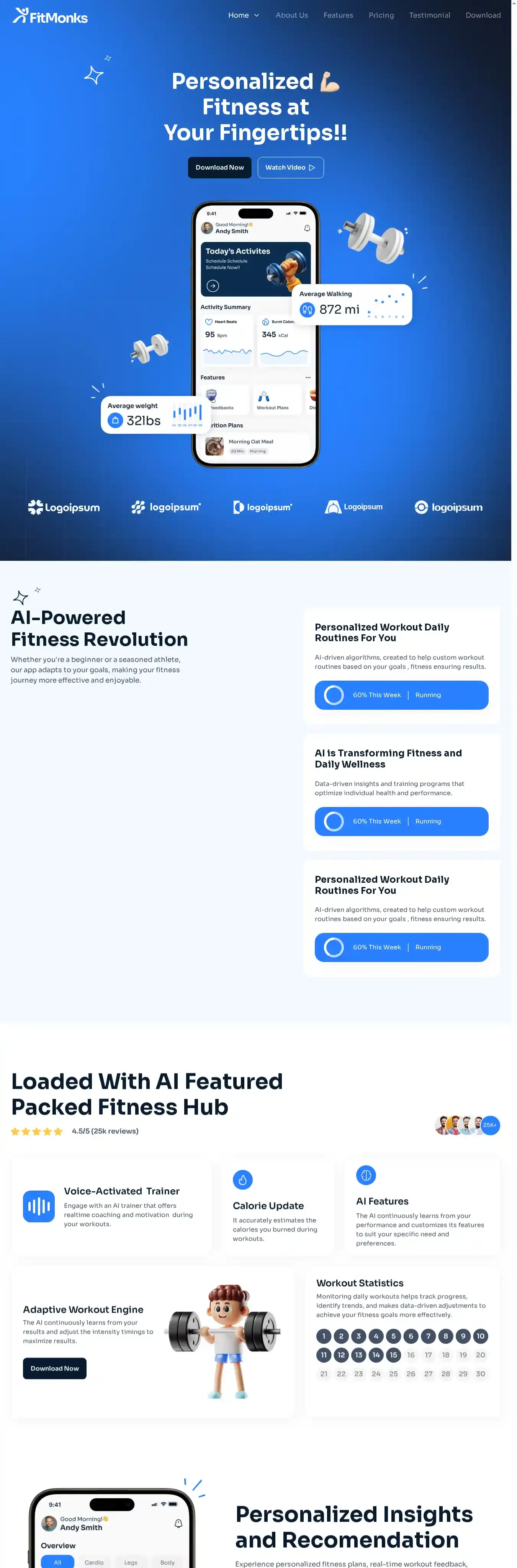 FitMonks home page on desktop