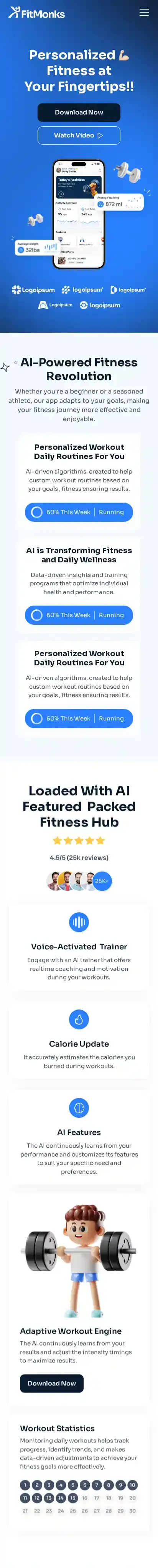 FitMonks home page on mobile