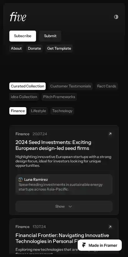Five home page on mobile