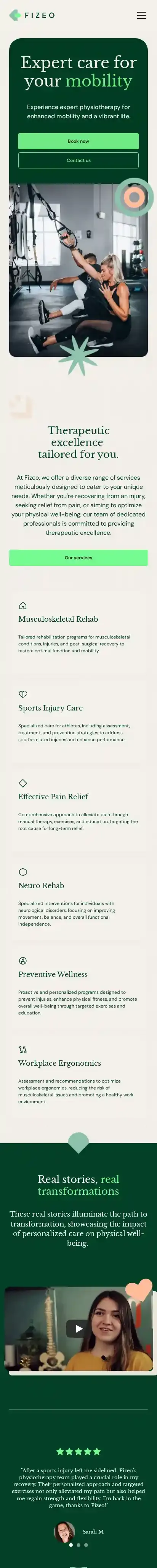 Fizeo home page on mobile