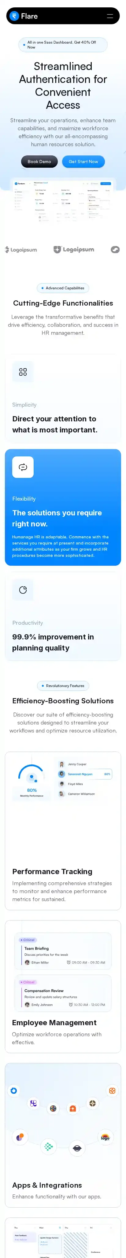 Flare home page on mobile