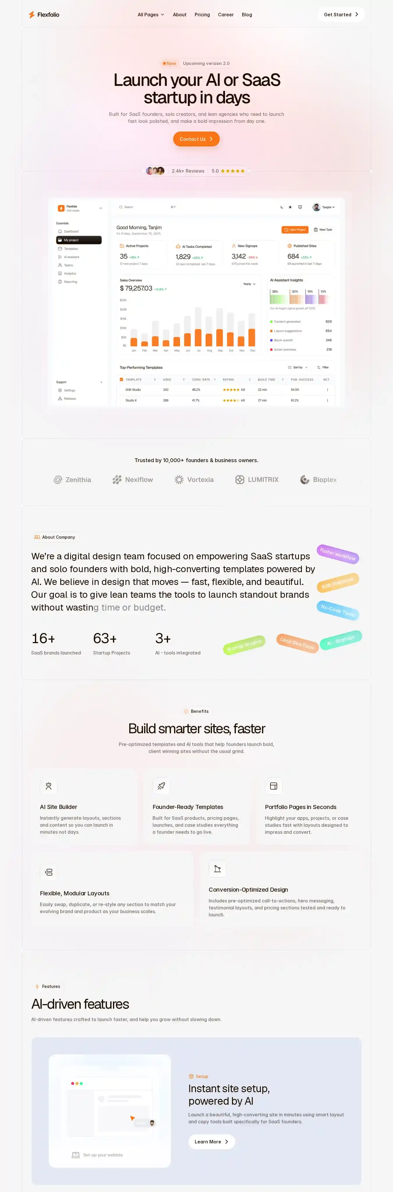 Flexfolio home page on desktop