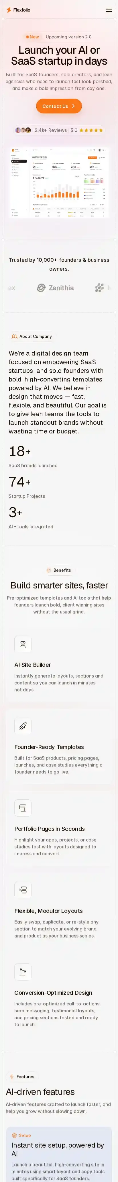 Flexfolio home page on mobile