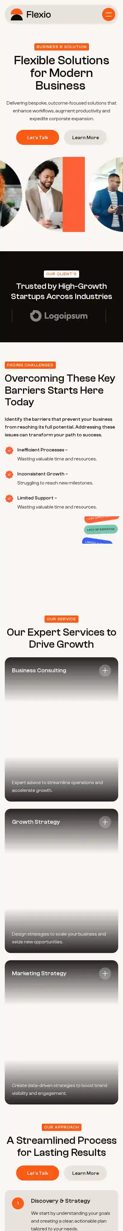 Flexio home page on mobile