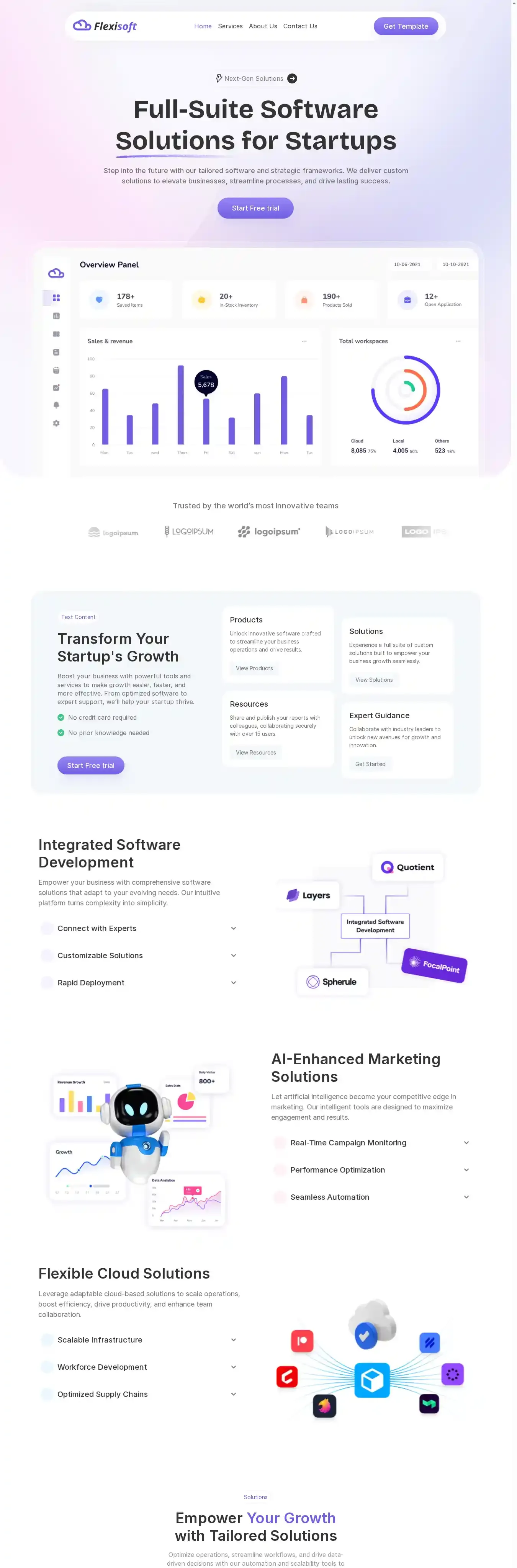 Flexisoft home page on desktop