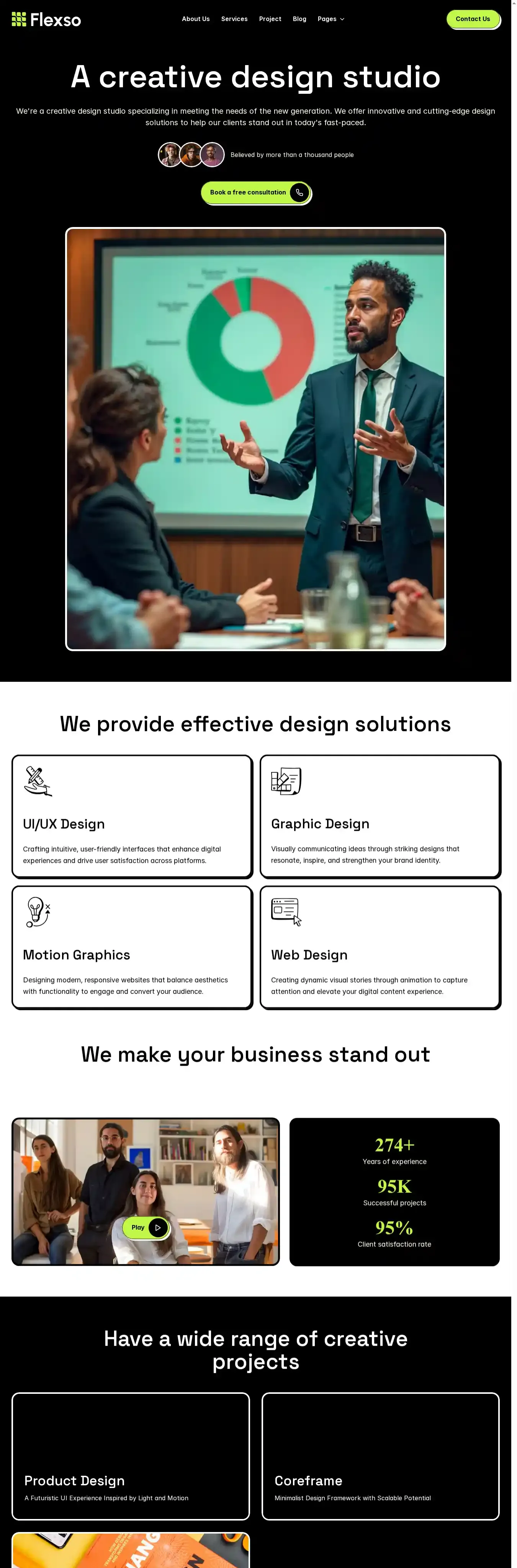 Flexo home page on desktop