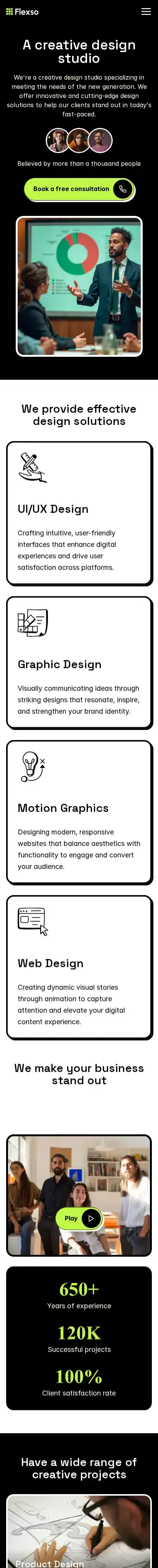 Flexo home page on mobile