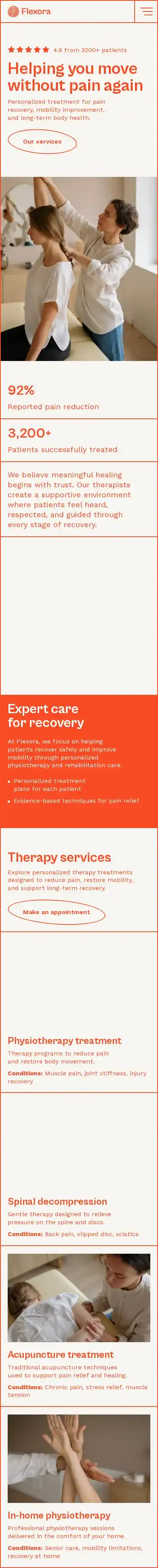 Flexora home page on mobile