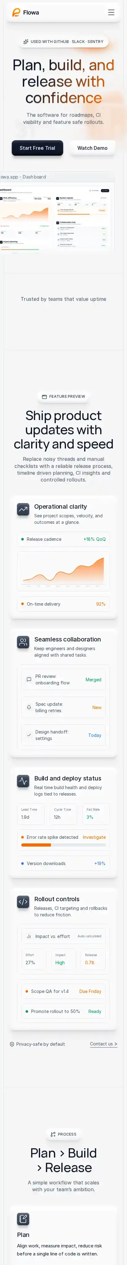 Flowa home page on mobile