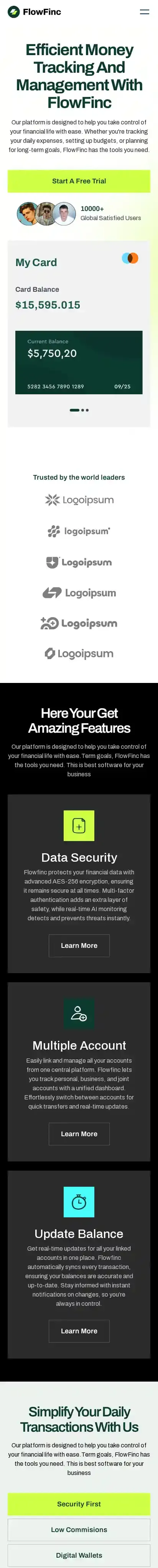 Flowfinc home page on mobile