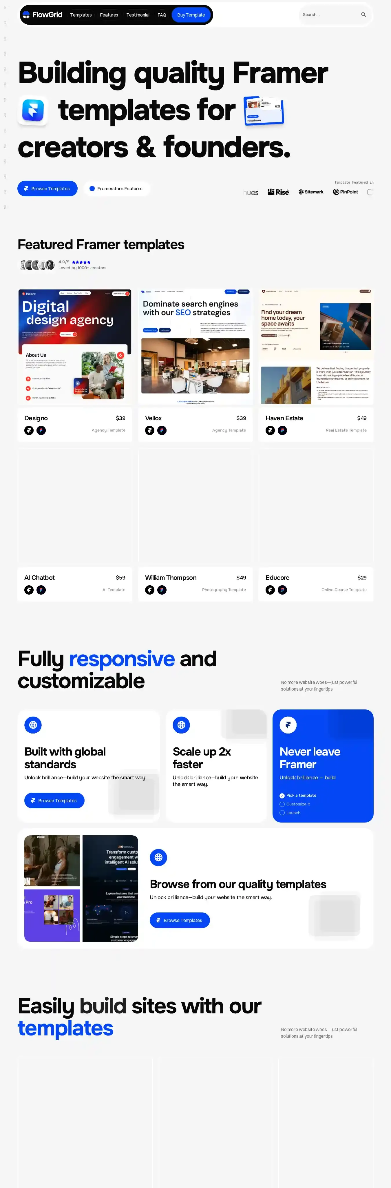 Flowgrid home page on desktop