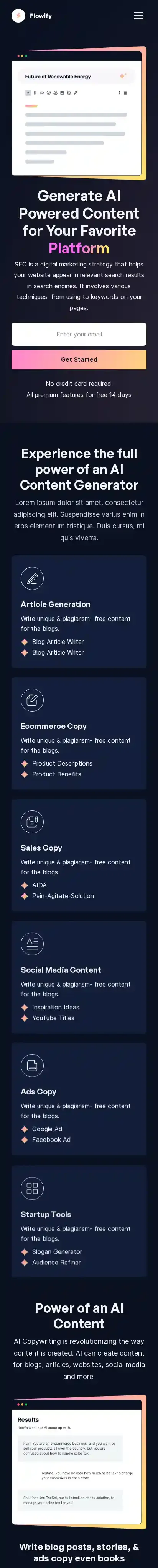 Flowify home page on mobile