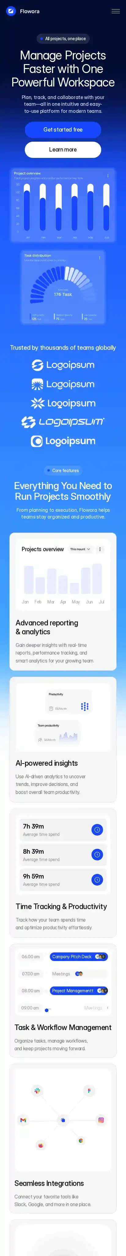 Flowora home page on mobile