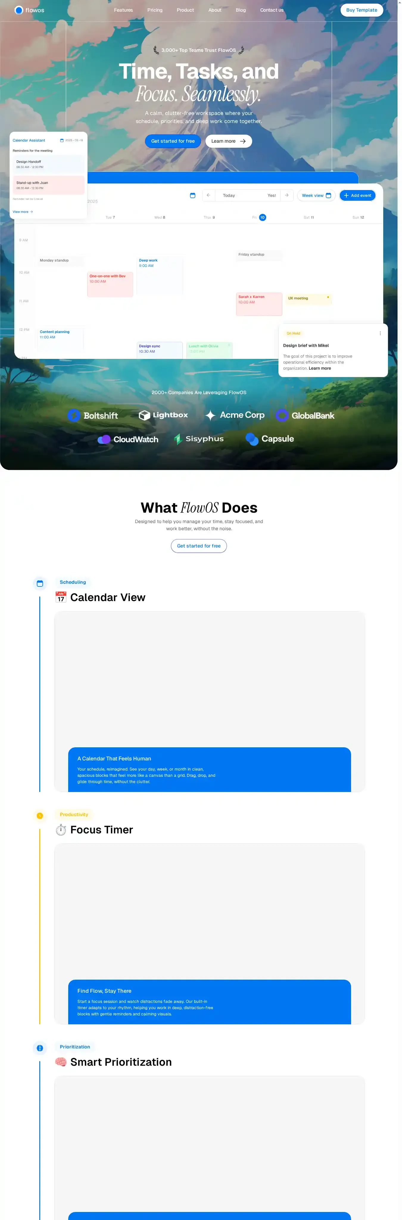 FlowOS home page on desktop
