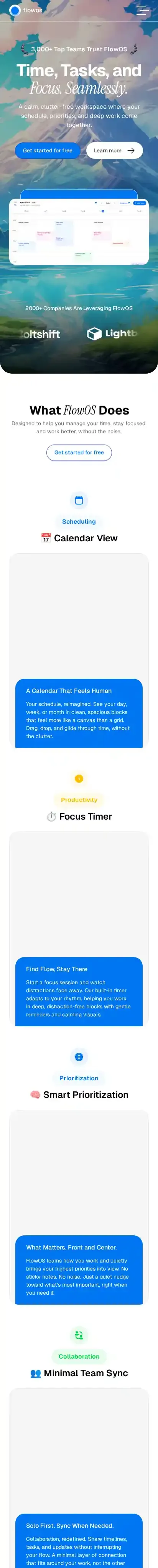 FlowOS home page on mobile