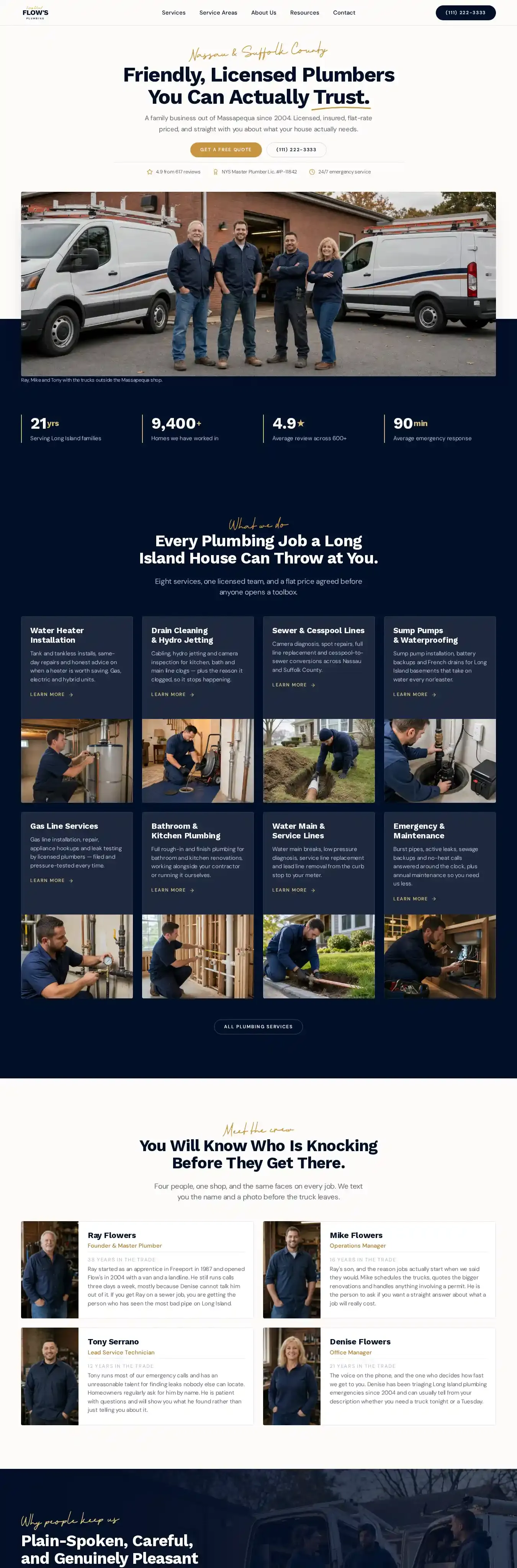 Flows Plumbing home page on desktop