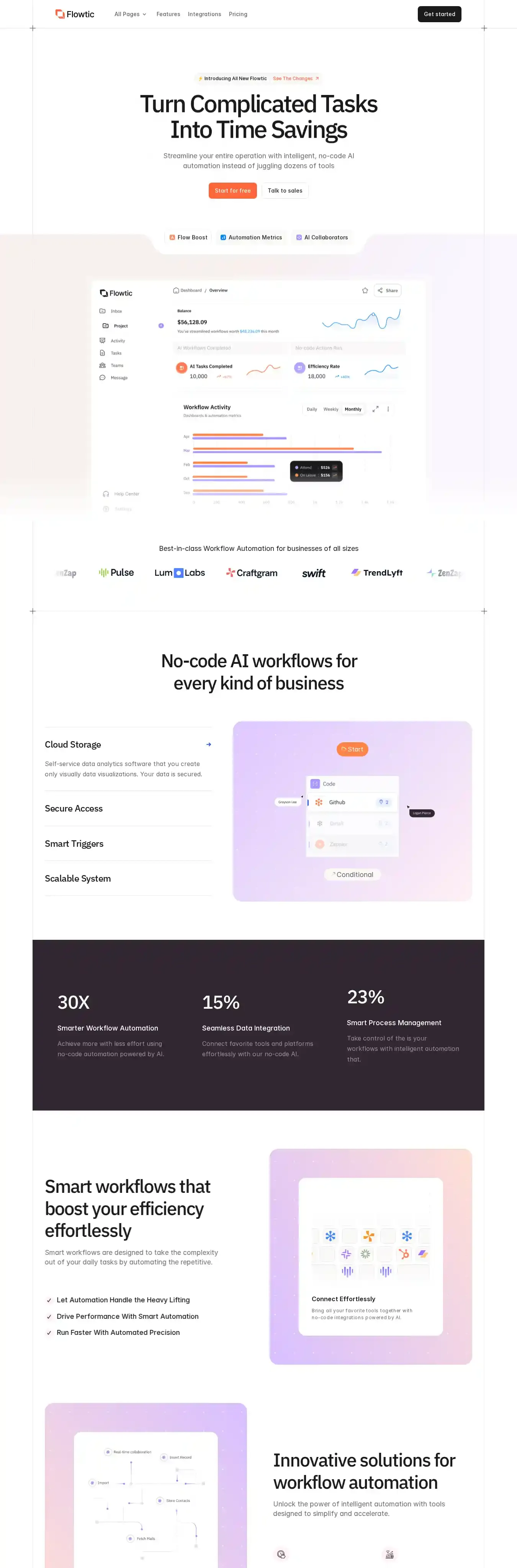 Flowtic home page on desktop