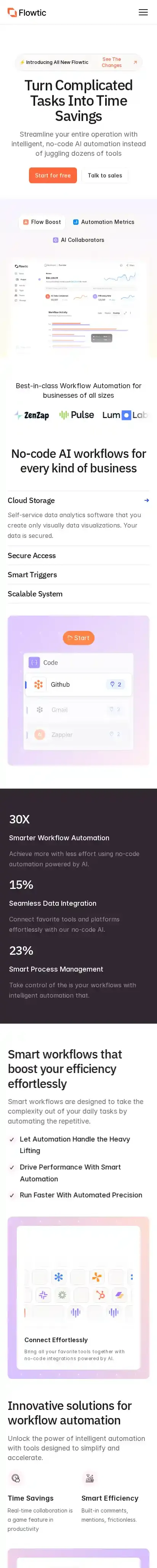 Flowtic home page on mobile