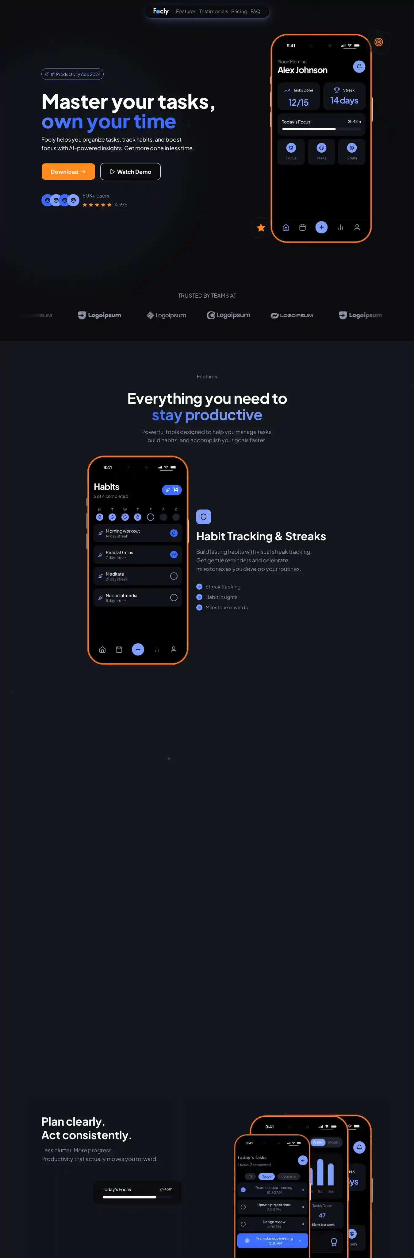Focly home page on desktop