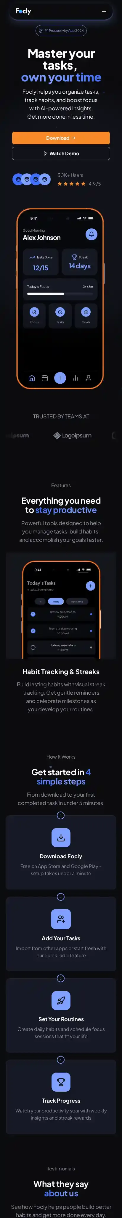 Focly home page on mobile