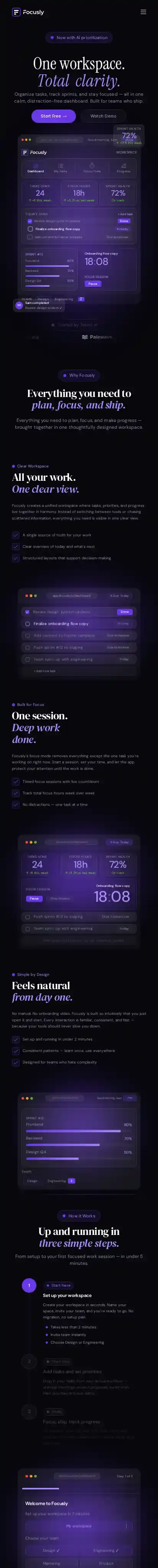 Focusly home page on mobile