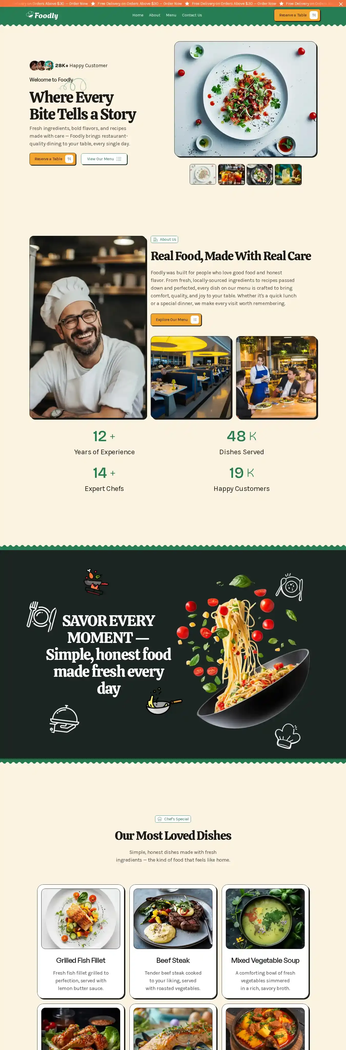 Foodly home page on desktop