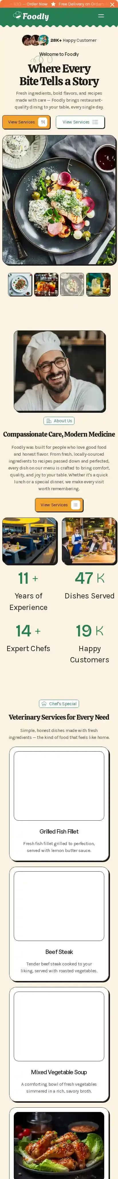 Foodly home page on mobile