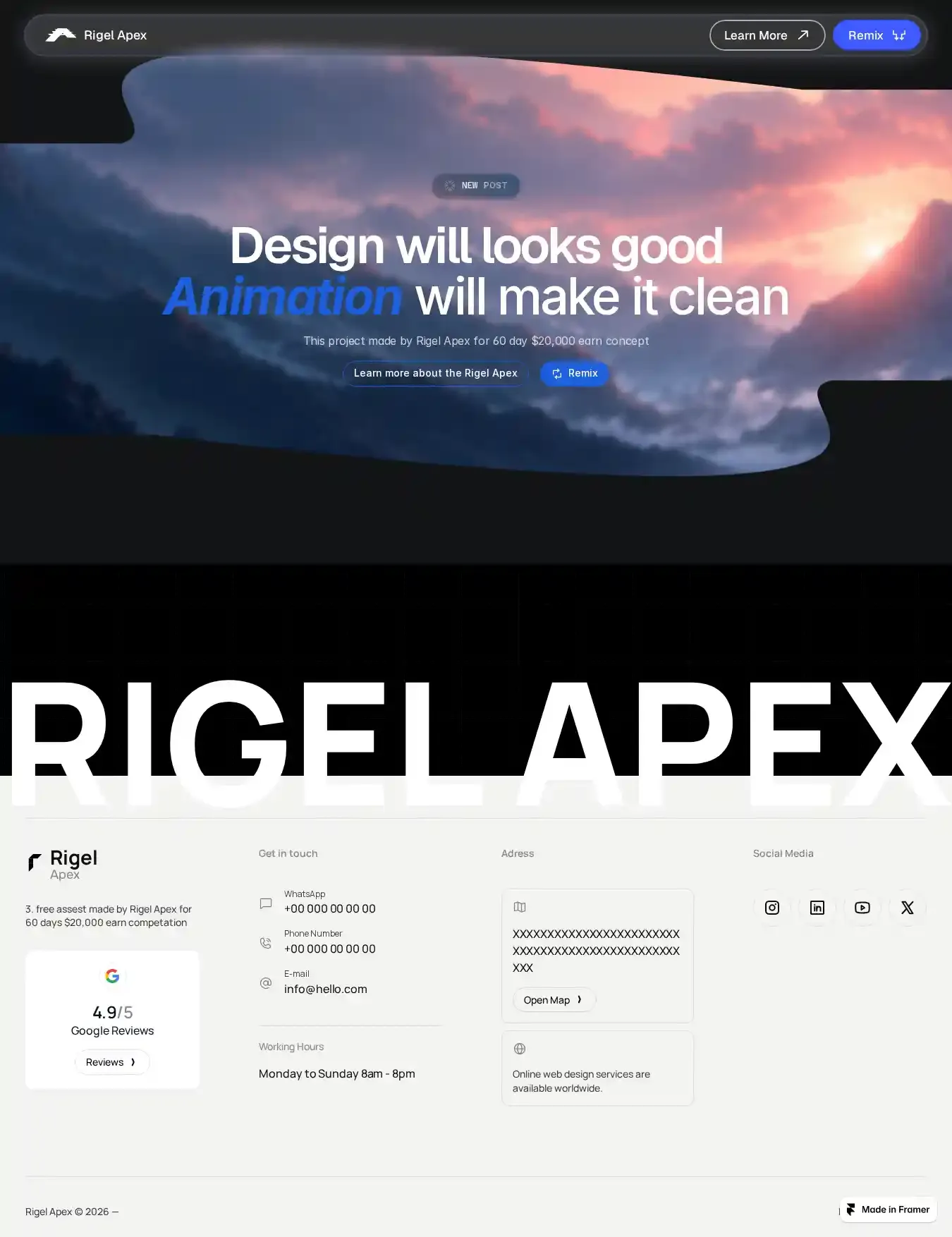 Footer and Hero home page on desktop