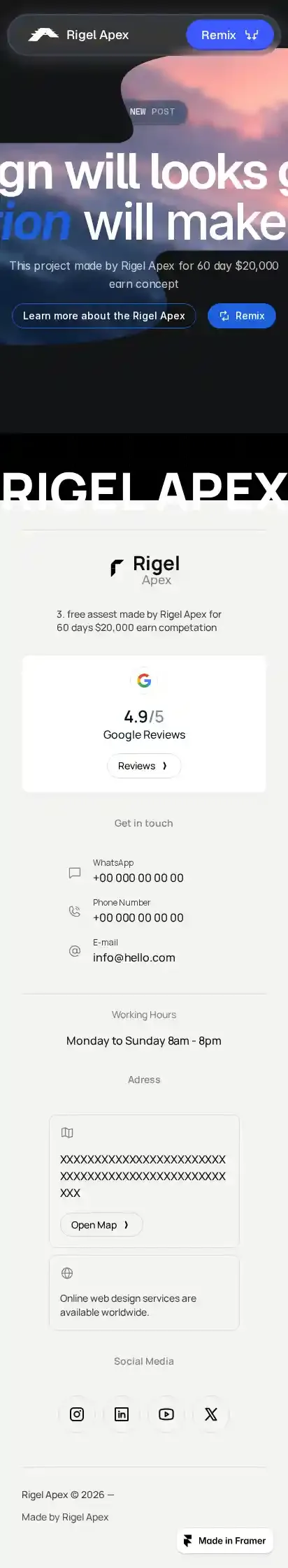 Footer and Hero home page on mobile