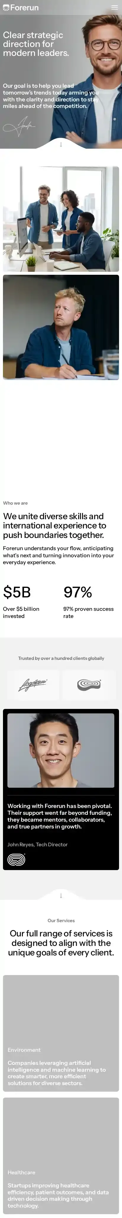 Forerune X home page on mobile