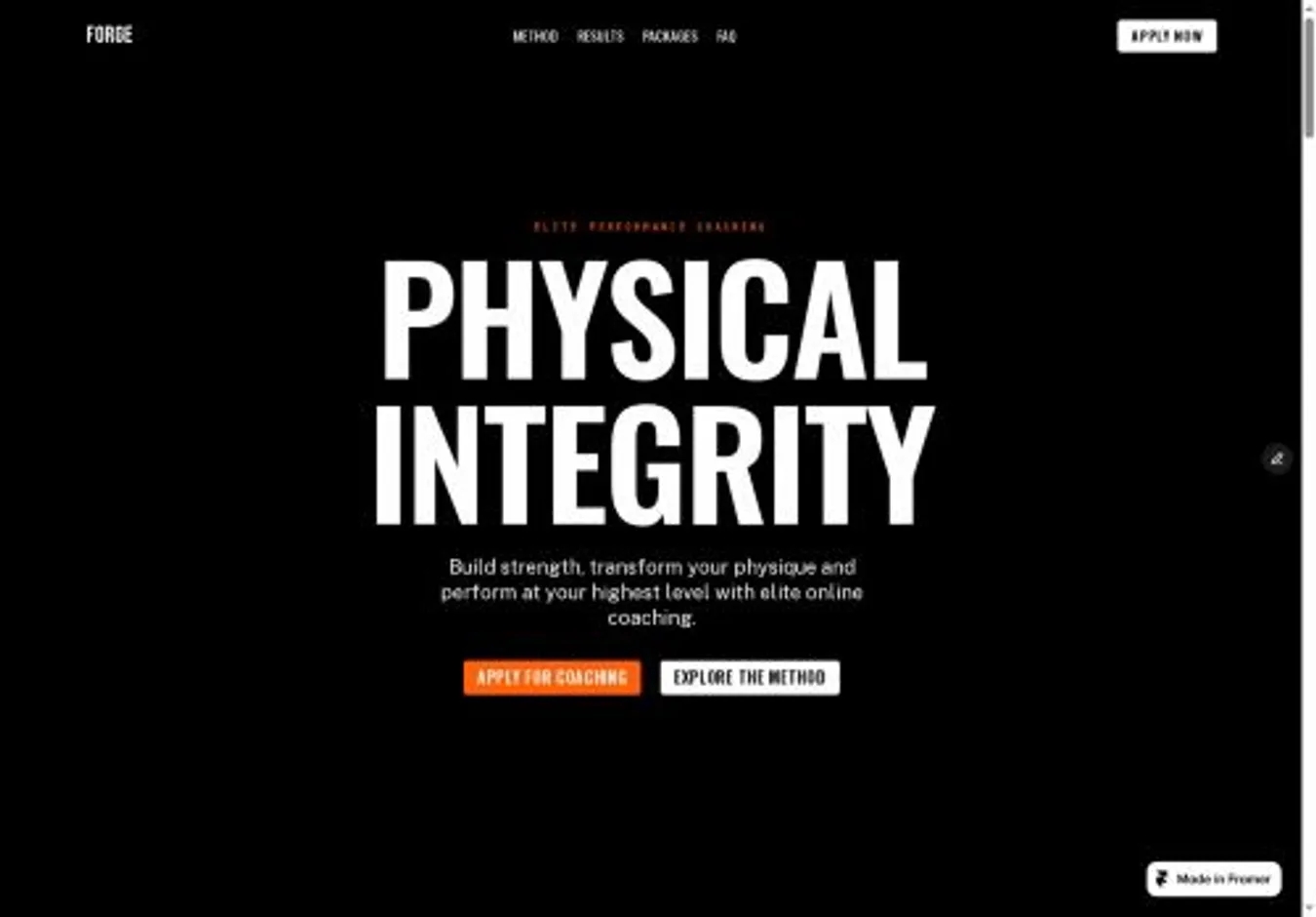 Forge - Fitness home page on desktop