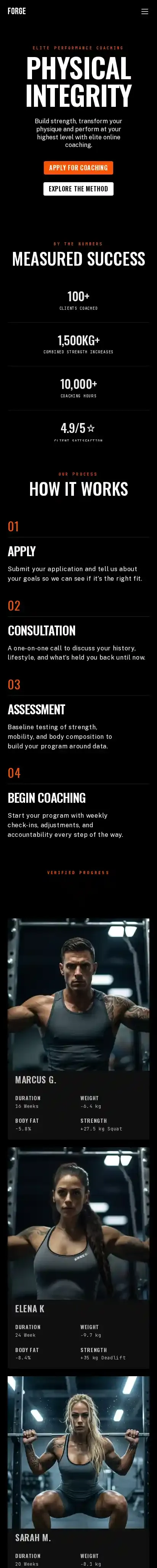 Forge - Fitness home page on mobile