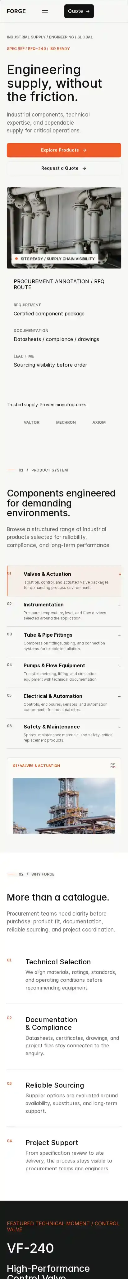FORGE Industries home page on mobile